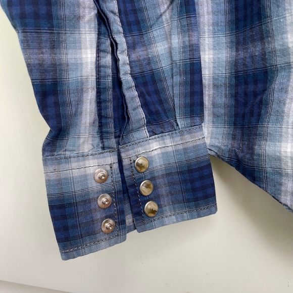 Vintage Wrangler Women’s American Cowboys Plaid Snap Western Shirt Sz L Blue - Picture 3 of 12